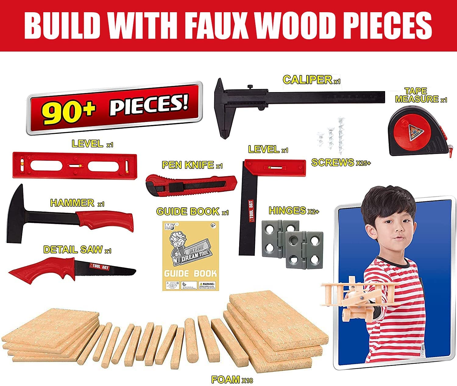 Joyabit DIY Deluxe Foam Wood Kids STEM Toys - Workshop Kit with 6 Project  Ideas (90 Piece Set) 